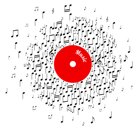 Abstract vinyl record with notes, vector illustrationのイラスト素材