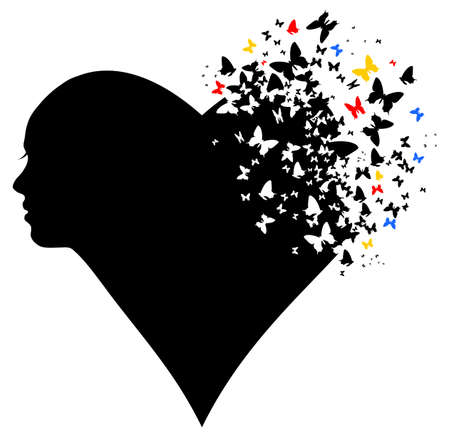 Silhouette of heart with butterflies, vector illustrationのイラスト素材