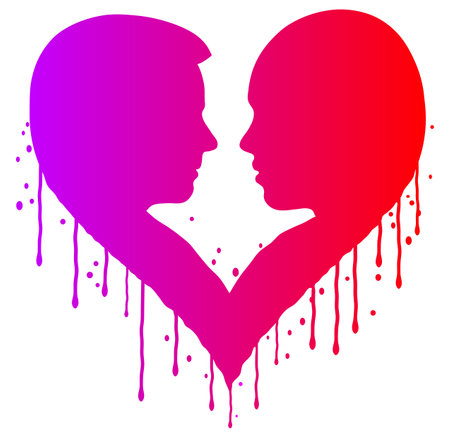 Heart silhouettes of boy and girl, graffiti illustrationのイラスト素材