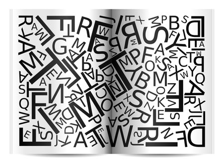 Background with letters scattered chaotic as book, vector illustrationのイラスト素材