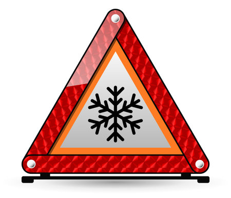 Illustration warning triangle reflector and snowflake, transparent backgroundの写真素材