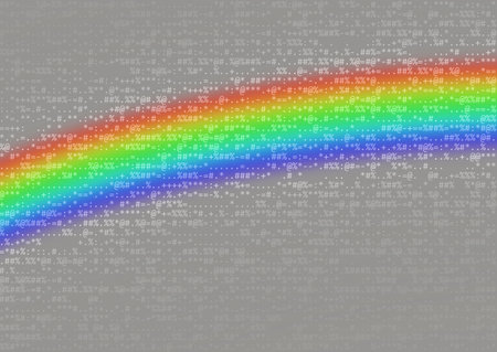 Abstract cloud, sky with rainbow and data, source codeの写真素材