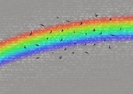 Abstract cloud, sky with rainbow and data, source codeの写真素材