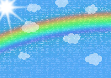 Abstract cloud, sky with rainbow and data, source codeの写真素材