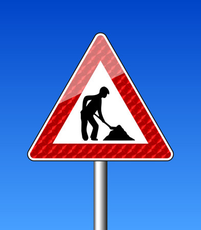 Reflective sign road work, illustrationの写真素材