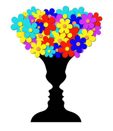 Rubin vase, optical illusion, head girlの写真素材