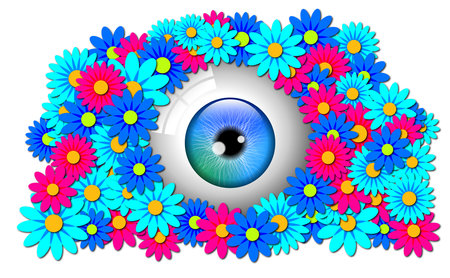 Eye and abstract colored flowersの写真素材