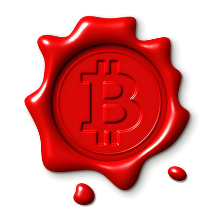 Wax seal, sign bitcoin, illustrationの写真素材