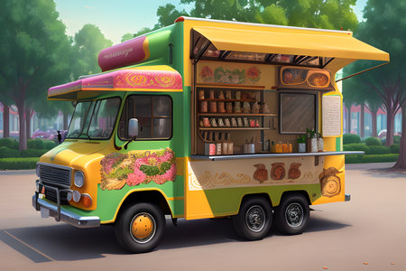 Food truck, Generative AI Illustrationの素材