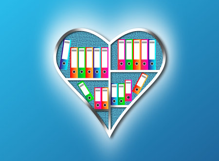 Abstact card file shape heart, storage of data and documentation, illustrationの写真素材