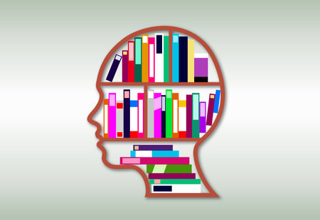 Library shape as silhouette head, illustrationの写真素材