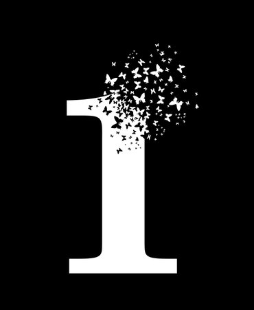 Flying swarm of butterflies and the letter i, vector illustrationのイラスト素材