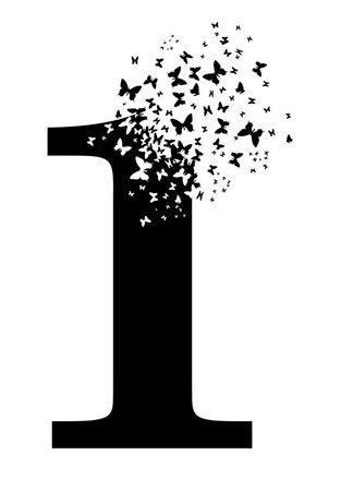 Flying swarm of butterflies and the letter i, vector illustrationのイラスト素材