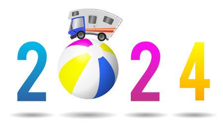 2024 Happy New Year, caravan car comfort travel on holiday and beach ballの写真素材