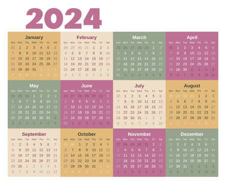 Colorful calendar 2024, vector illustrationのイラスト素材