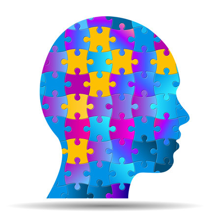 Head silhouette composed of a puzzle, vector illustrationのイラスト素材