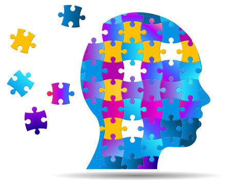 Head silhouette composed of a puzzle, vector illustrationのイラスト素材