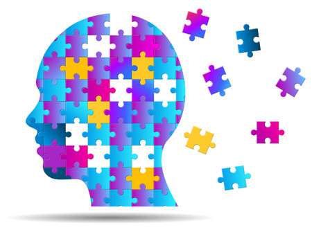 Head silhouette composed of a puzzle, vector illustrationのイラスト素材