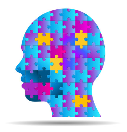 Head silhouette composed of a puzzle, vector illustrationのイラスト素材