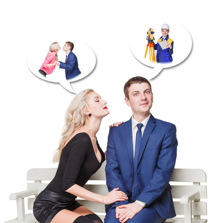 Young couple on a bench first date adultの写真素材