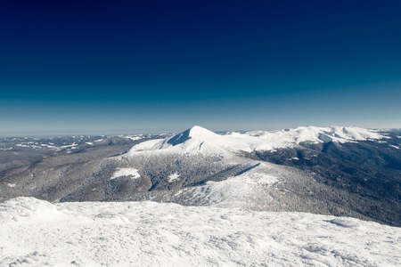 Ukrainian Carpathian mountains in winter, lots of snow, a great frost, tourism.の写真素材