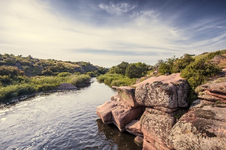 Beautiful nature south east of Ukraine Dnipropetrovsk, river, mountains, skirtsの写真素材