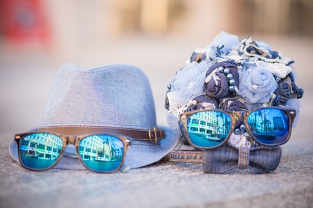 The wedding ceremony beautiful bride and groom stylish summer fun smile joyの写真素材