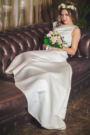 Wedding bouquet hotel room sofaの写真素材