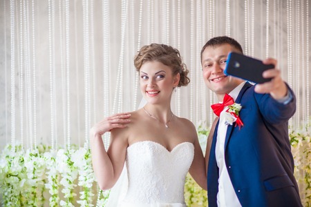 selfie wedding smile bride groomの写真素材