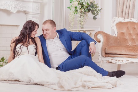 Stylish beautiful happy bride and groom, wedding celebrationsの写真素材