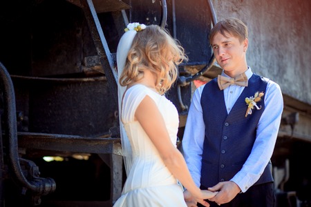 an image of bride and groom at the stationの写真素材