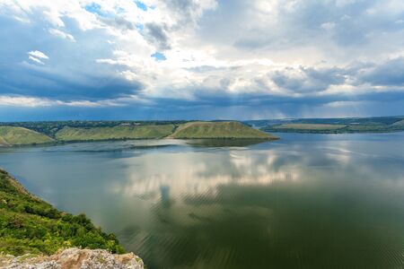 High riverbank of river Dnister Ukraineの写真素材
