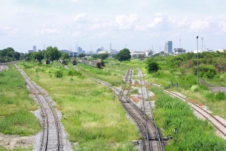 Train tracks leading off into the distance. の写真素材