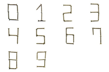 Number '0-9' made of screw isolated on white
