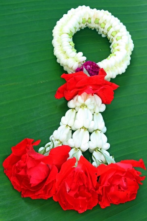 Puang malay, flower garlands at Buddhist temple in Thailandの写真素材