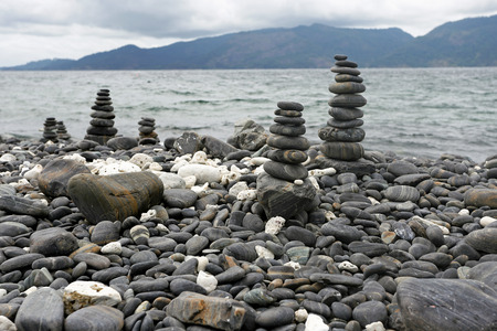 stack of colorful pebbles at Koh Hin Ngam, Satun province Thailandの写真素材