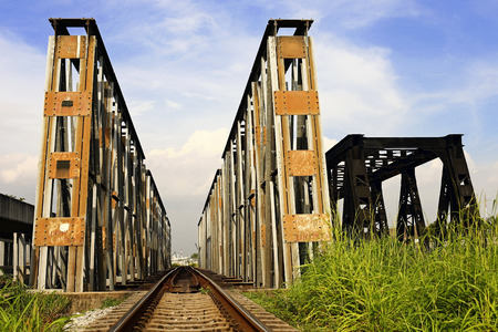 Line of railway crossing in rural of Thailandの写真素材