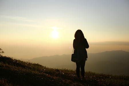 Silhouette viewpoint at Phu Lom Lomountain of Thailandの写真素材