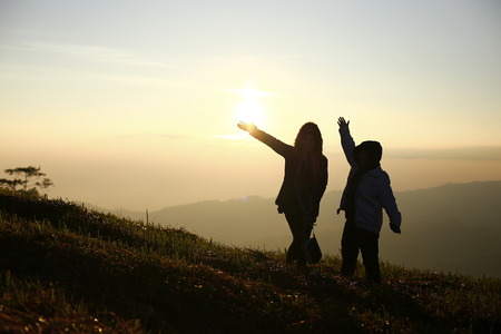 Silhouette viewpoint at Phu Lom Lomountain of Thailandの写真素材