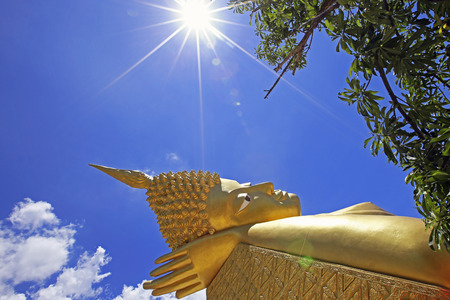 Asian religious art. Ancient sandstone sculpture of Buddhaの写真素材