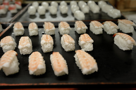 Sushi plate in asian restaurantの写真素材