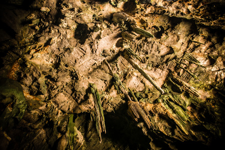 Stalactite and stalagmite inside a caveの写真素材