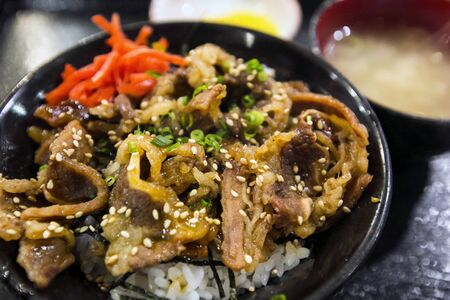 Traditional Japanese food, Grilled pork with riceの写真素材