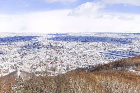 City view of the winter from mountainの写真素材