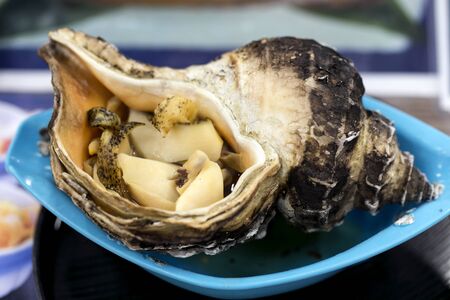 Fresh japanese scallop (Hotate) with shell for grill