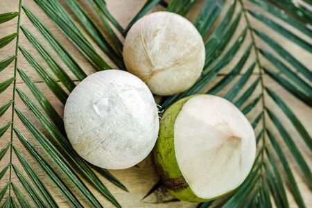 Raw White Young Coconut Drink with a Strawの写真素材