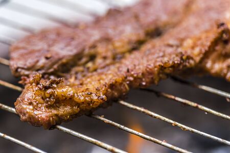 grilled rib steak with french friesの写真素材