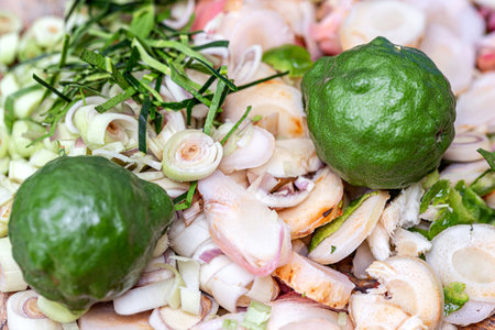 Raw cuttlefish with onion, garlic and parsley for cookingの写真素材