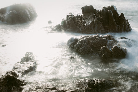 Beautiful seascape with rocks and sea waves. Nature background