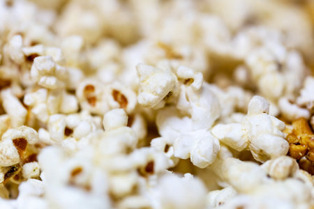 Popcorn background. Close-up of a large portion of popcorn.の写真素材